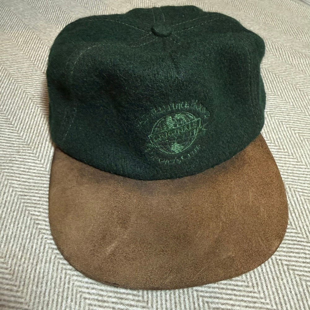Vintage Adventure Bound Sports Club Wool Suede Snapback Hat Green Brown